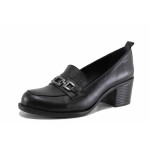 Черни дамски обувки със среден ток, естествена кожа - всекидневни обувки за есента и зимата N 100022312