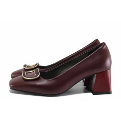 Винени анатомични дамски обувки със среден ток, естествена кожа - ежедневни обувки за есента и зимата N 100022313