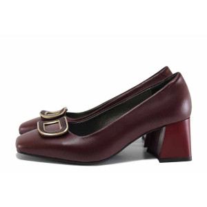 Винени анатомични дамски обувки със среден ток, естествена кожа - ежедневни обувки за есента и зимата N 100022313