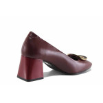 Винени дамски обувки със среден ток, естествена кожа - ежедневни обувки за есента и зимата N 100022313