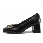 Черни дамски обувки със среден ток, естествена кожа - всекидневни обувки за есента и зимата N 100022314