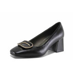 Черни дамски обувки със среден ток, естествена кожа - всекидневни обувки за есента и зимата N 100022314