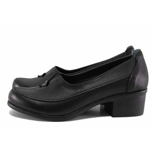 Черни дамски обувки със среден ток, естествена кожа - всекидневни обувки за есента и зимата N 100022322