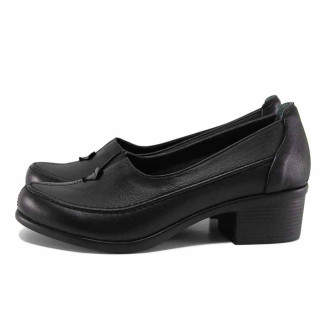 Черни дамски обувки със среден ток, естествена кожа - всекидневни обувки за есента и зимата N 100022322