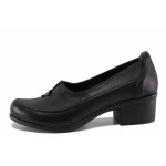 Черни дамски обувки със среден ток, естествена кожа - всекидневни обувки за есента и зимата N 100022322