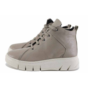 Бежови дамски боти, естествена кожа - ежедневни обувки за есента и зимата N 100022337