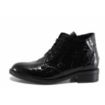 Черни дамски боти, естествена кожа с крокодилска шарка - ежедневни обувки за есента и зимата N 100022342
