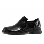 Черни дамски обувки с равна подметка, лачена естествена кожа - ежедневни обувки за есента и зимата N 100022344
