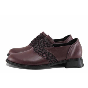 Винени анатомични дамски обувки с равна подметка, естествена кожа - всекидневни обувки за есента и зимата N 100022345