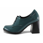 Зелени дамски обувки с висок ток, лачена естествена кожа - всекидневни обувки за есента и зимата N 100022347