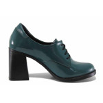Зелени дамски обувки с висок ток, лачена естествена кожа - всекидневни обувки за есента и зимата N 100022347
