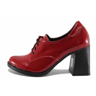 Червени дамски обувки с висок ток, лачена естествена кожа - ежедневни обувки за есента и зимата N 100022348