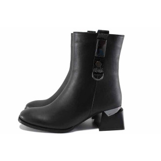 Черни дамски боти, естествена кожа - всекидневни обувки за есента и зимата N 100022426