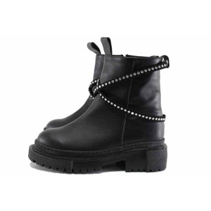 Черни дамски боти, естествена кожа - ежедневни обувки за есента и зимата N 100022439