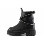 Черни дамски боти, естествена кожа - ежедневни обувки за есента и зимата N 100022439