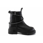 Черни дамски боти, естествена кожа - ежедневни обувки за есента и зимата N 100022439