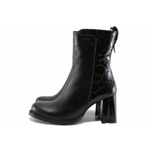 Черни дамски боти, естествена кожа и лачена естествена кожа  - елегантни обувки за есента и зимата N 100022440