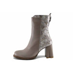 Бежови дамски боти, естествена кожа и лачена естествена кожа  - официални обувки за есента и зимата N 100022441
