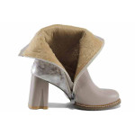 Бежови дамски боти, естествена кожа и лачена естествена кожа  - официални обувки за есента и зимата N 100022441