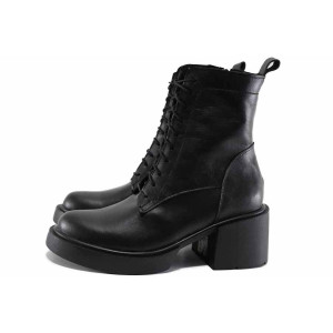 Черни дамски боти, анатомични, естествена кожа - ежедневни обувки за есента и зимата N 100022502