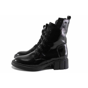 Черни дамски боти, анатомични, лачена естествена кожа - всекидневни обувки за есента и зимата N 100022503