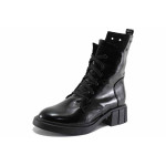 Черни дамски боти, анатомични, лачена естествена кожа - всекидневни обувки за есента и зимата N 100022503