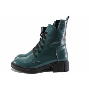 Зелени дамски боти, анатомични, лачена естествена кожа - ежедневни обувки за есента и зимата N 100022537