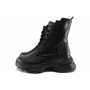 Черни дамски боти, анатомични, естествена кожа - ежедневни обувки за есента и зимата N 100022538