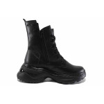 Черни дамски боти, анатомични, естествена кожа - ежедневни обувки за есента и зимата N 100022538