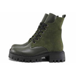 Зелени дамски боти, естествена кожа и естествена велурена кожа - всекидневни обувки за есента и зимата N 100022582