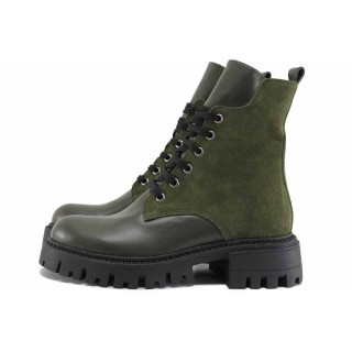 Зелени дамски боти, естествена кожа и естествена велурена кожа - всекидневни обувки за есента и зимата N 100022582