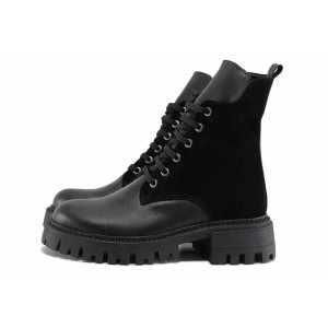 Черни дамски боти, естествена кожа и естествена велурена кожа - ежедневни обувки за есента и зимата N 100022583