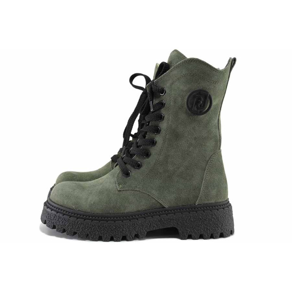 Зелени дамски боти, естествен набук - ежедневни обувки за есента и зимата N 100022585