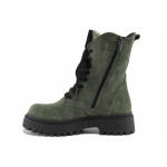 Зелени дамски боти, естествен набук - ежедневни обувки за есента и зимата N 100022585