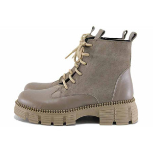 Бежови дамски боти, естествена кожа и естествена велурена кожа - всекидневни обувки за есента и зимата N 100022586