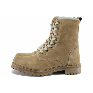 Бежови дамски боти, естествен велур - ежедневни обувки за есента и зимата N 100022587