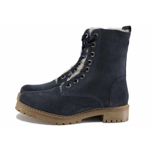 Сини дамски боти, естествен велур - всекидневни обувки за есента и зимата N 100022588