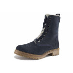 Сини дамски боти, естествен велур - всекидневни обувки за есента и зимата N 100022588
