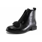 Черни дамски боти, лачена естествена кожа - официални обувки за есента и зимата N 100022602