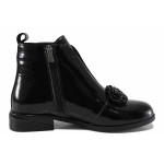 Черни дамски боти, лачена естествена кожа - официални обувки за есента и зимата N 100022602