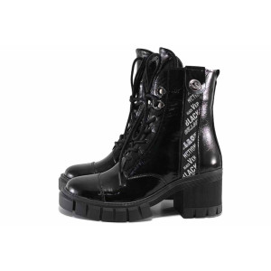 Черни дамски боти, лачена естествена кожа - всекидневни обувки за есента и зимата N 100022603