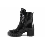 Черни дамски боти, лачена естествена кожа - всекидневни обувки за есента и зимата N 100022603