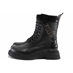 Черни дамски боти, естествена кожа - ежедневни обувки за есента и зимата N 100022604