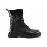 Черни дамски боти, естествена кожа - ежедневни обувки за есента и зимата N 100022604