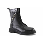 Черни дамски боти, естествена кожа - ежедневни обувки за есента и зимата N 100022604