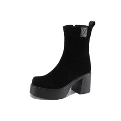 Черни дамски боти, естествен велур - ежедневни обувки за есента и зимата N 100022605