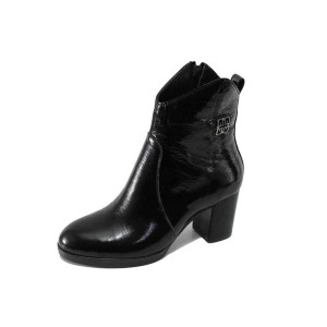 Черни дамски боти, лачена естествена кожа - ежедневни обувки за есента и зимата N 100022606