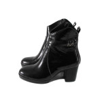 Черни дамски боти, лачена естествена кожа - ежедневни обувки за есента и зимата N 100022606