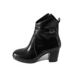 Черни дамски боти, лачена естествена кожа - ежедневни обувки за есента и зимата N 100022606
