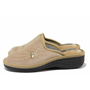 Бежови домашни чехли, текстилна материя - ежедневни обувки за пролетта и есента N 100021289